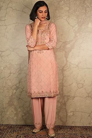 peach embroidered kurta set