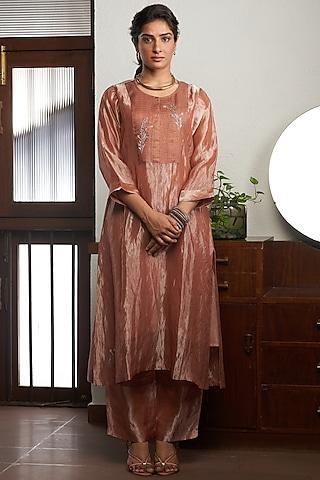 peach embroidered kurta set