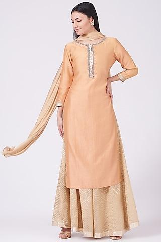 peach embroidered kurta set