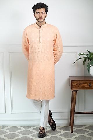 peach embroidered kurta set