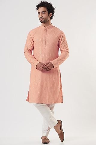 peach embroidered kurta set