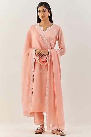 peach embroidered kurta set