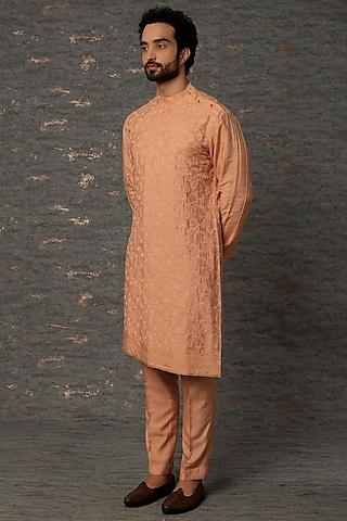 peach embroidered kurta set