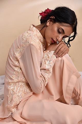 peach embroidered kurta set