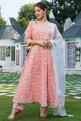 peach embroidered kurta set