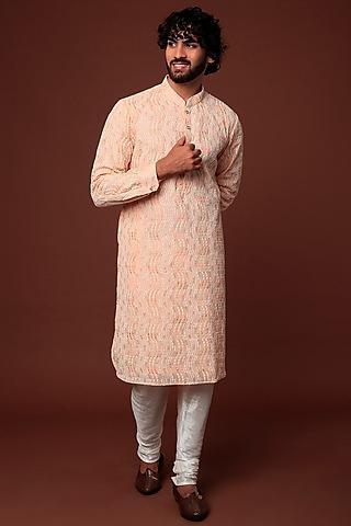 peach embroidered kurta set