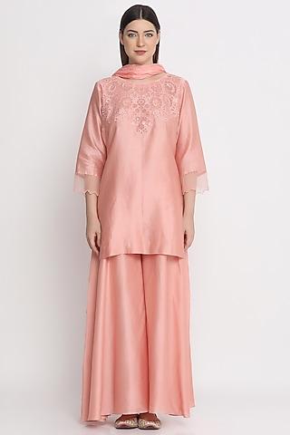 peach embroidered kurta set