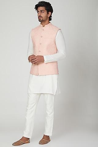 peach embroidered kurta set