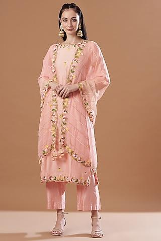 peach embroidered kurta set