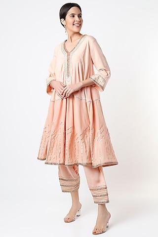 peach embroidered kurta set