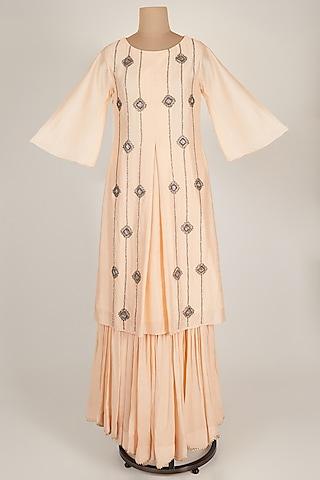 peach embroidered kurta with skirt