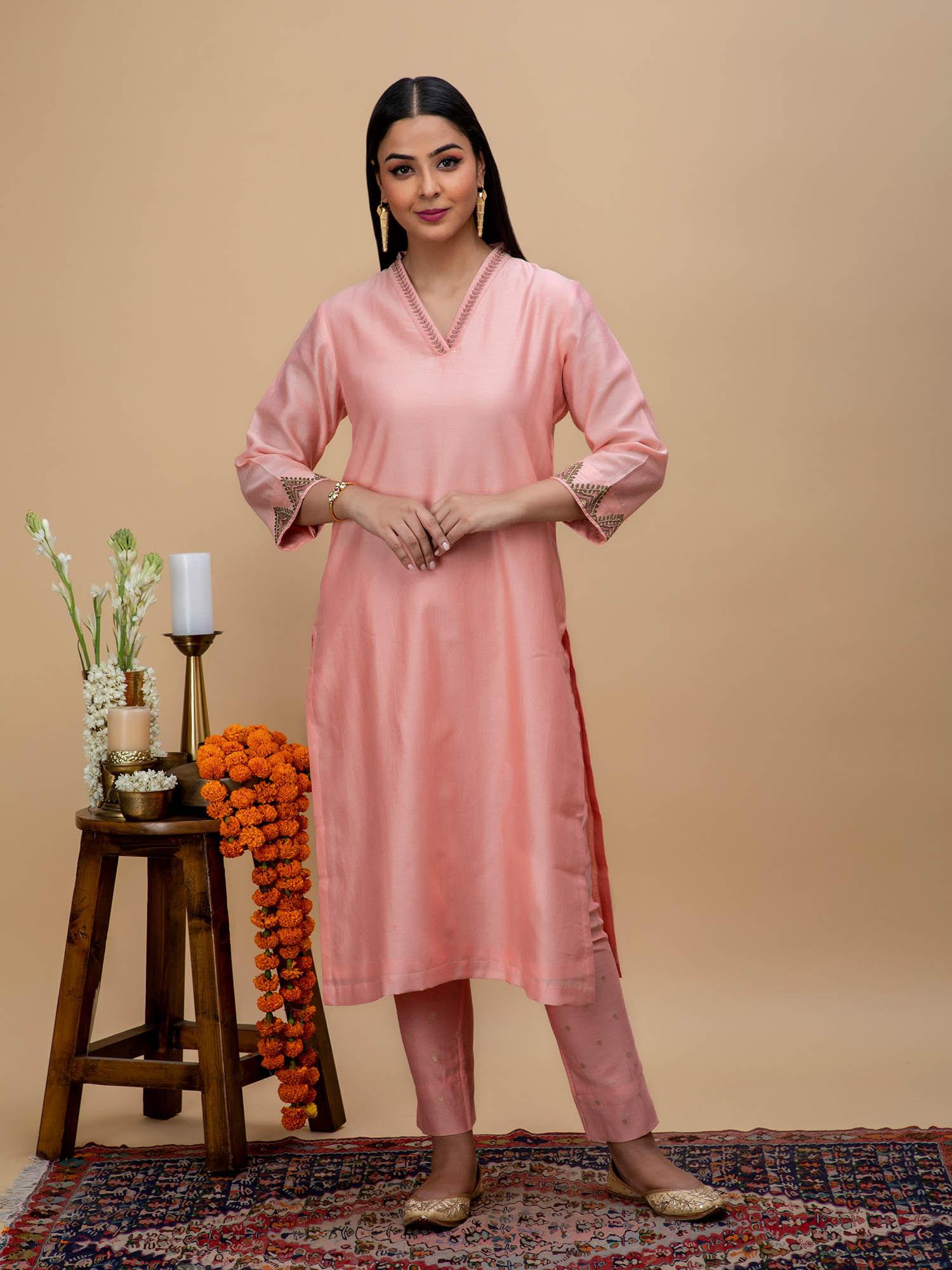 peach embroidered kurta