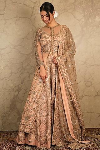 peach embroidered lehenga set