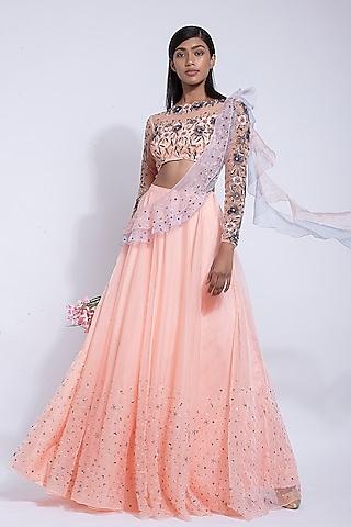 peach embroidered lehenga set