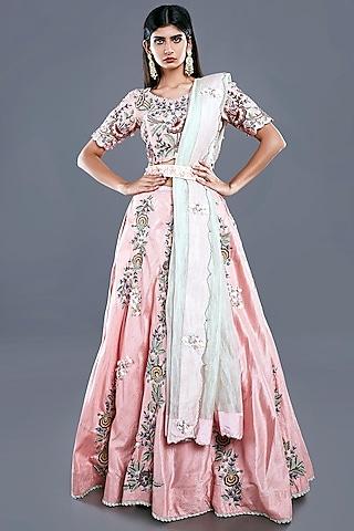 peach embroidered lehenga set