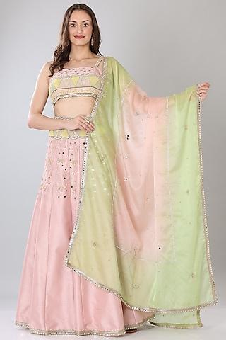 peach embroidered lehenga set