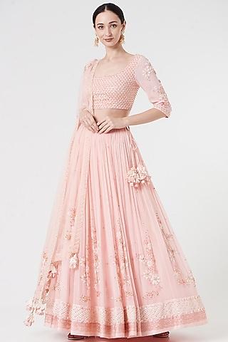 peach embroidered lehenga set