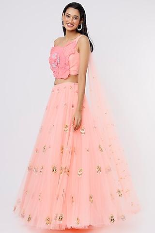 peach embroidered lehenga set