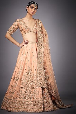 peach embroidered lehenga set