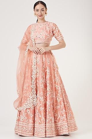 peach embroidered lehenga set