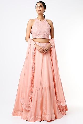 peach embroidered lehenga set