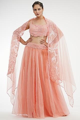 peach embroidered lehenga set