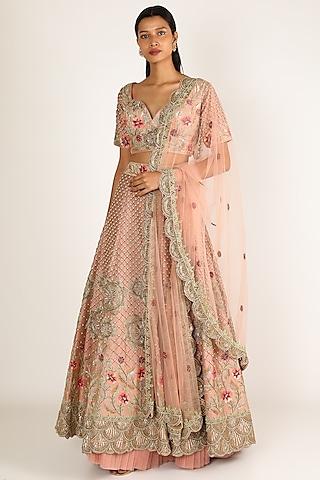 peach embroidered lehenga set