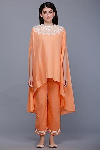 peach embroidered oversized circular cape