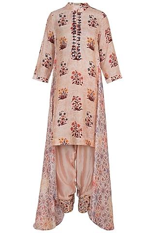 peach embroidered printed printed tunic with dhoti pants