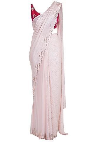 peach embroidered saree set