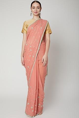 peach embroidered saree