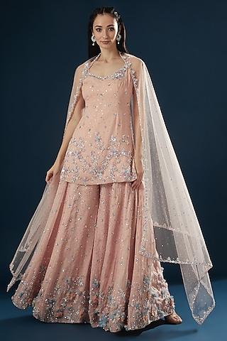 peach embroidered sharara set