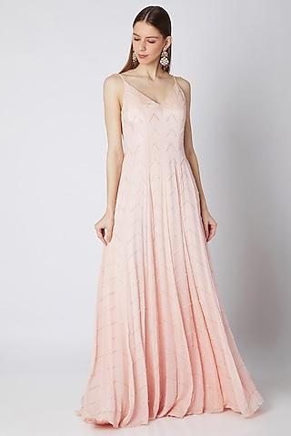 peach embroidered sleeveless gown