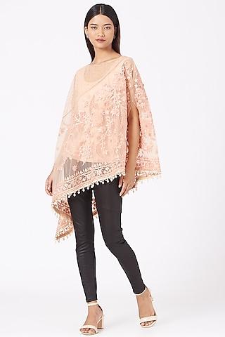 peach embroidered tulle cape
