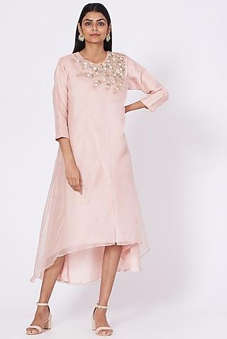 peach embroidered tunic dress