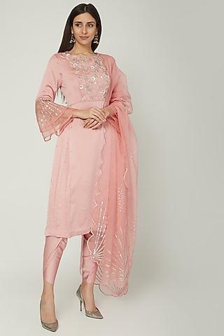 peach embroidered tunic set