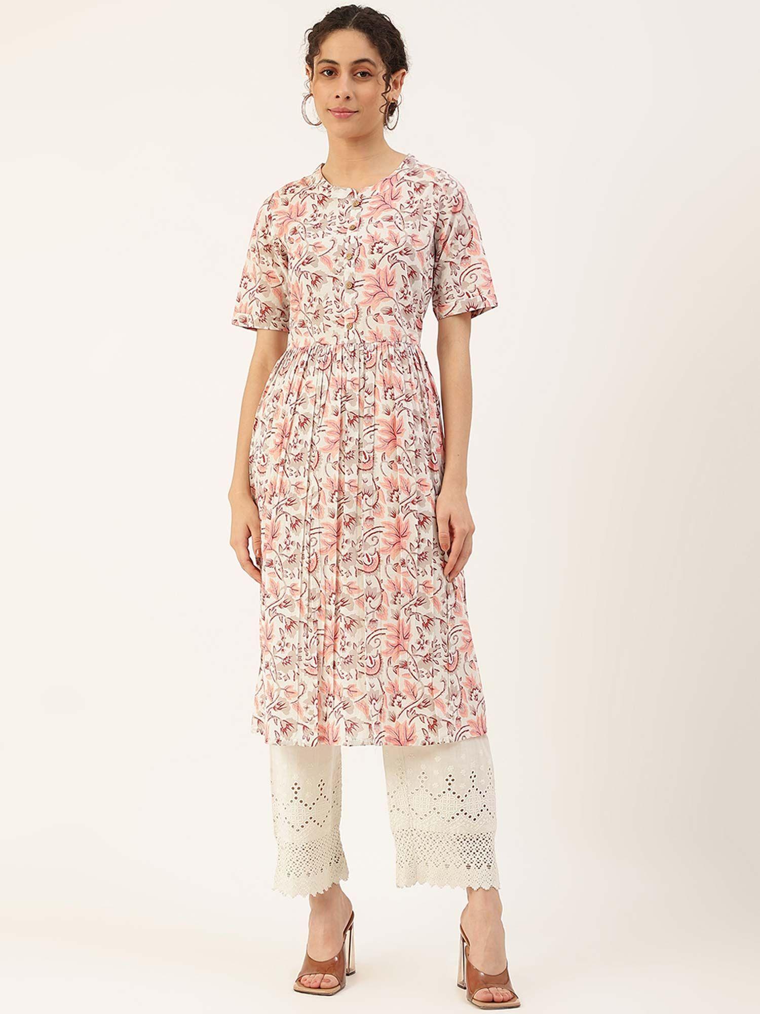 peach ethnic motifs printed kurta