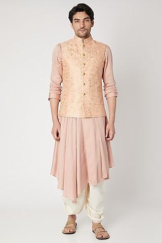 peach floral embroidered nehru jacket