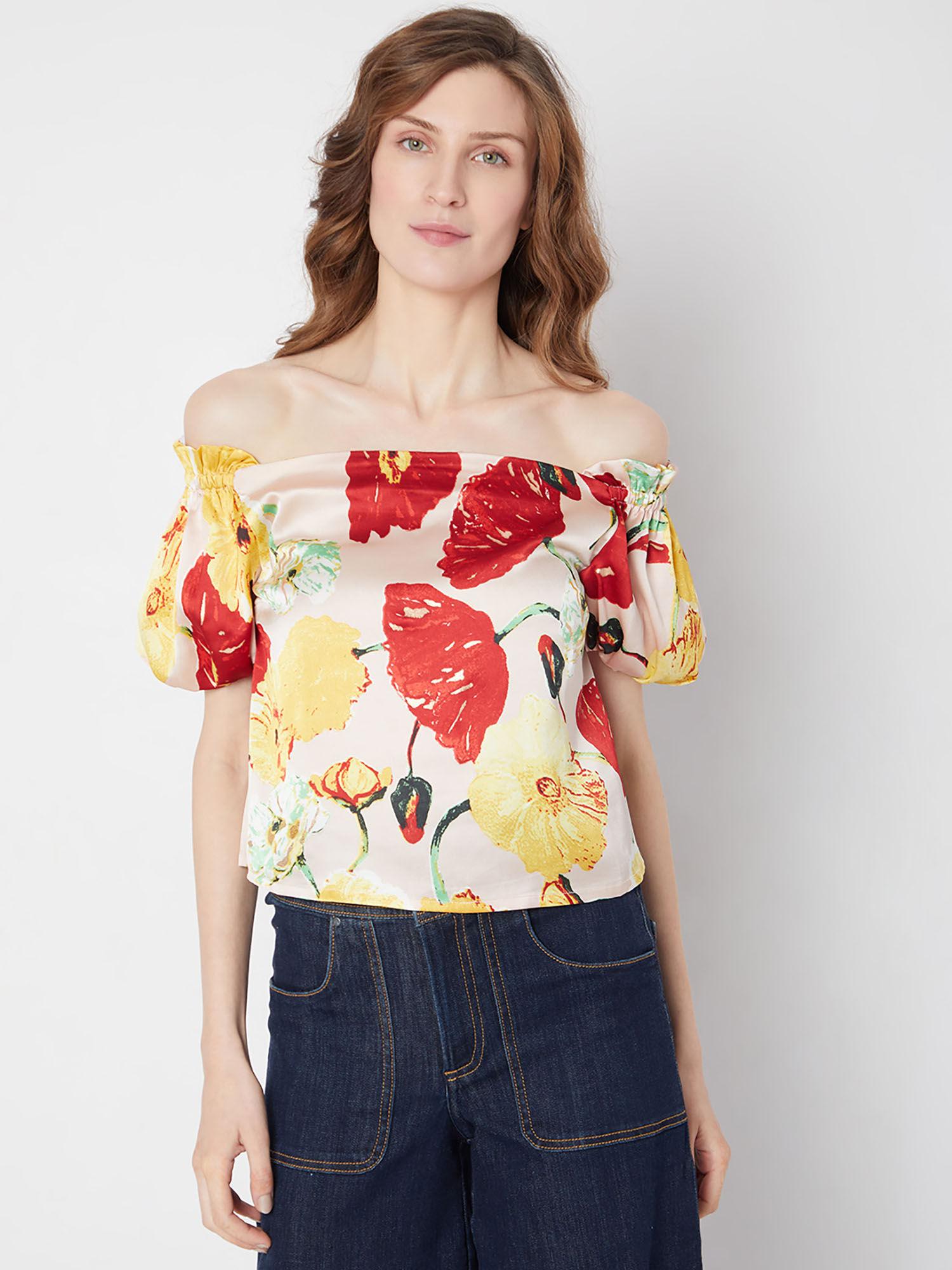 peach floral off shoulder top