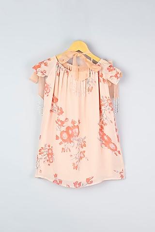 peach floral printed dress for girls