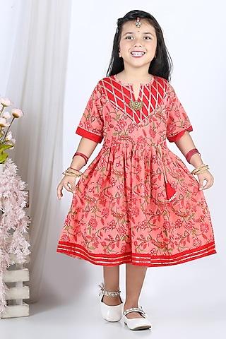 peach floral printed dress for girls