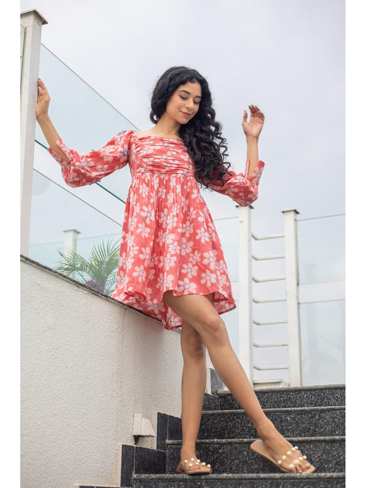 peach floral printed dress