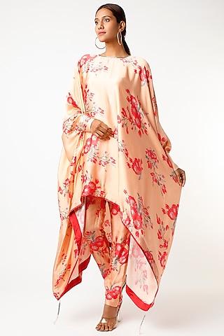 peach floral printed high-low tunic