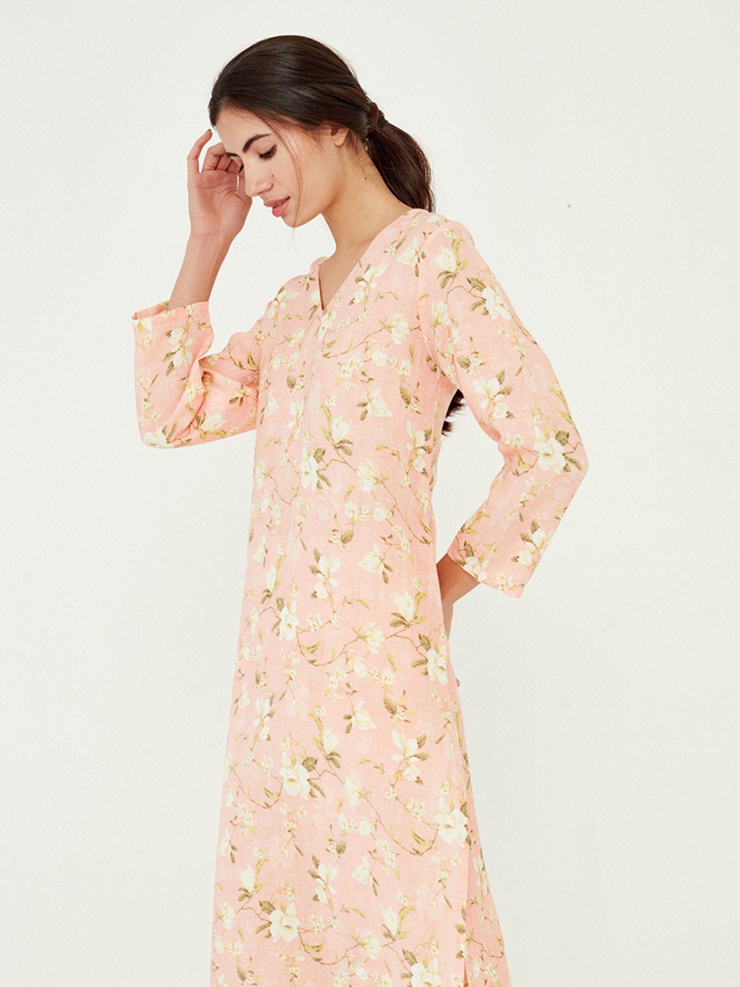 peach floral printed straight kurta