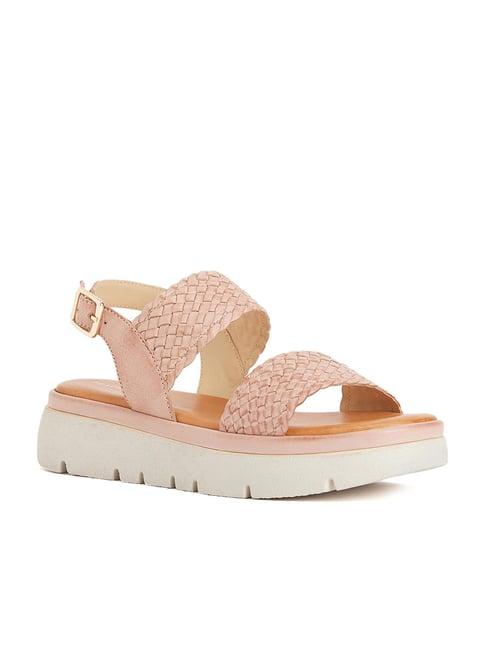 peach flores women's nude back strap wedges