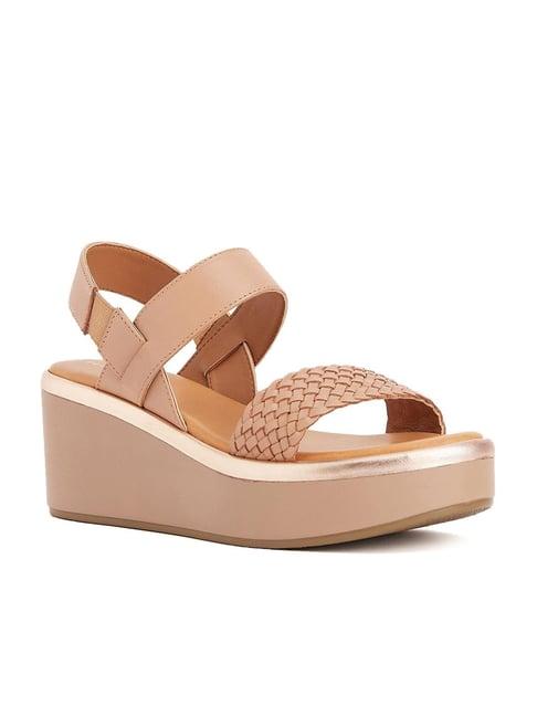 peach flores women's nude sling back wedges