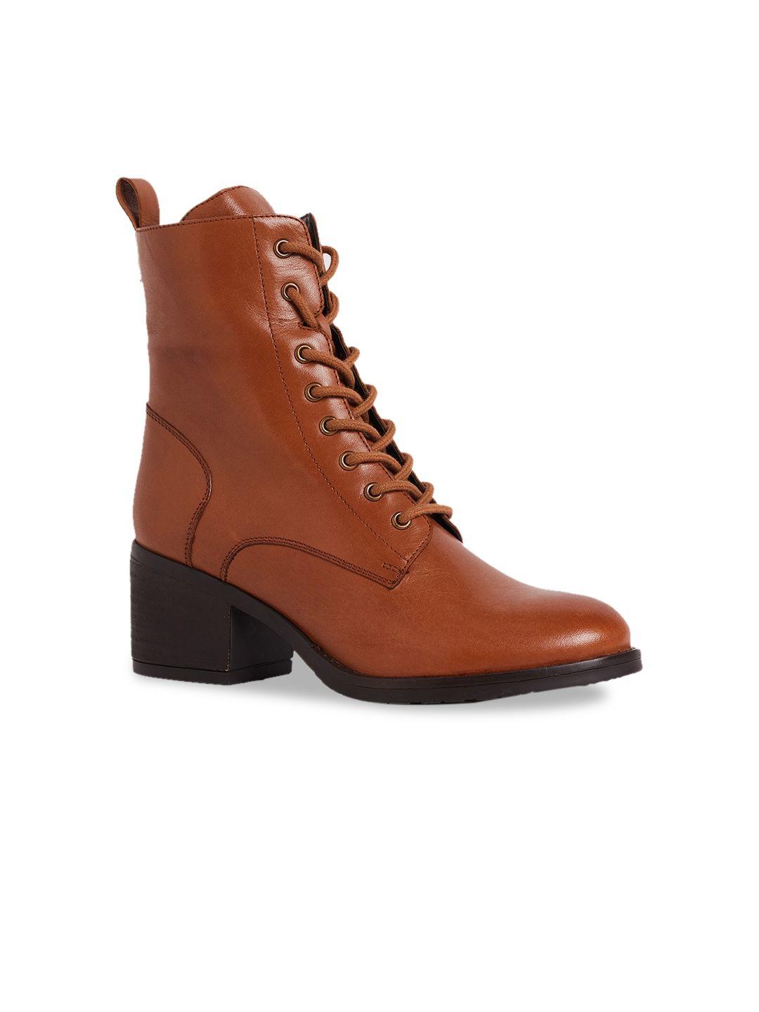 peach flores women margot mid top leather block-heel regular boots