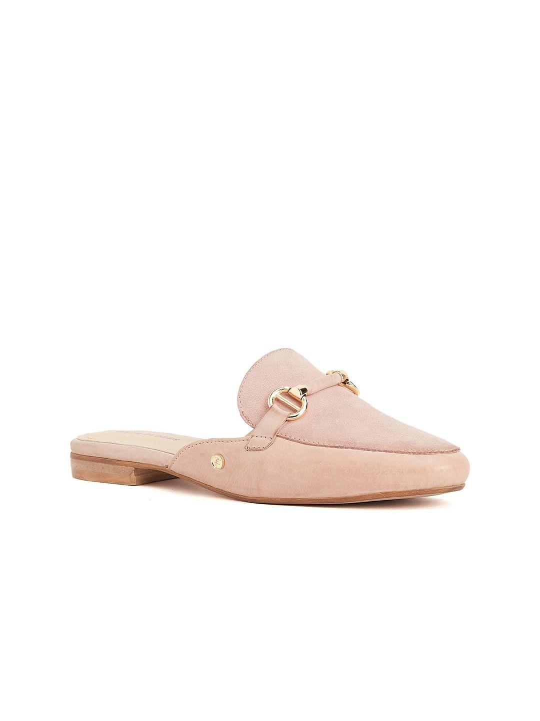peach flores women solid leather mules