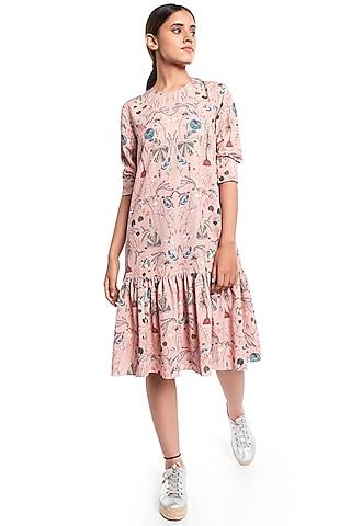 peach forest printed frilled hem tunic