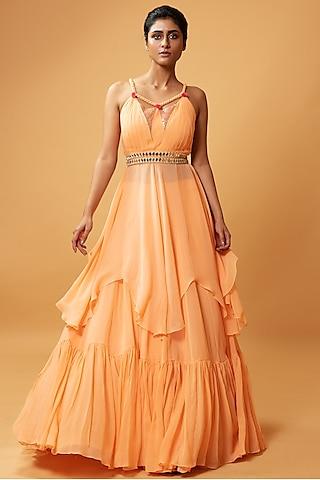 peach georgette & sequins flared lehenga set